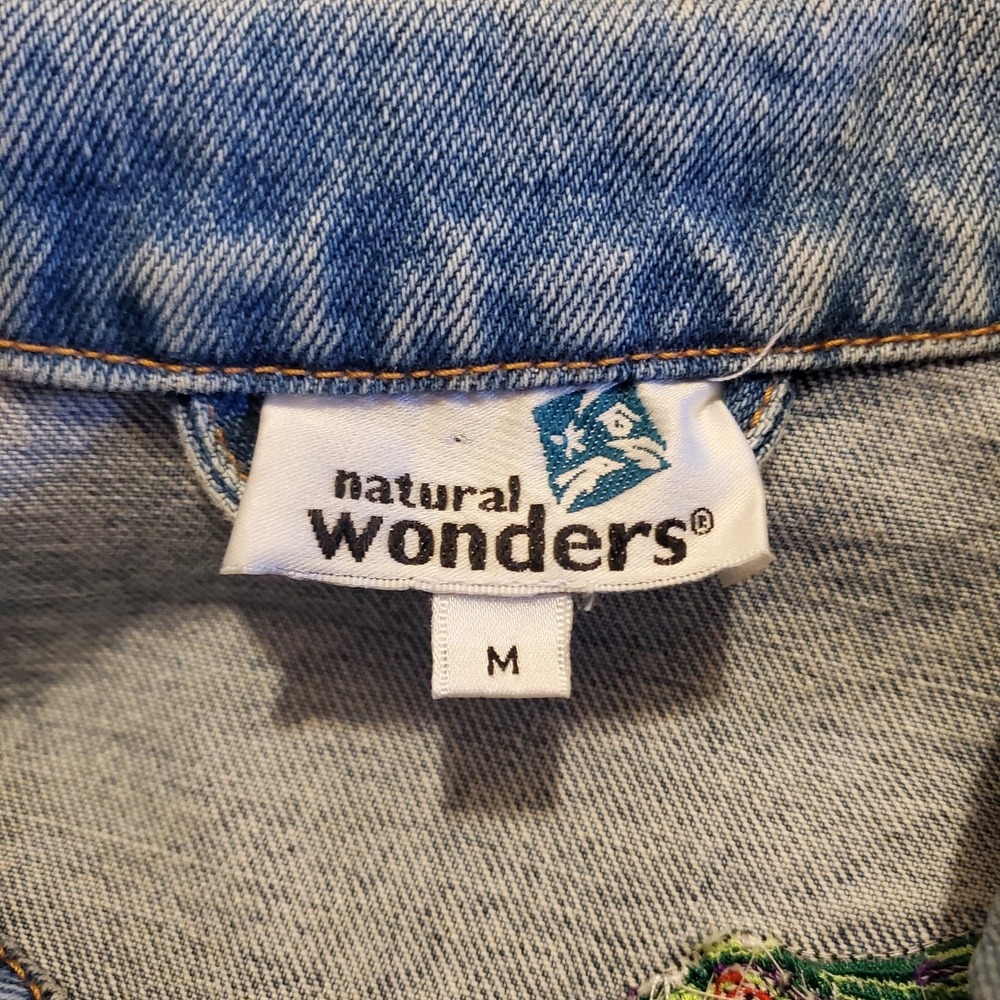 Vintage Denim Jacket Women Medium Blue Jean Frog Embroidered‎ Natural Wonders - Picture 5 of 7